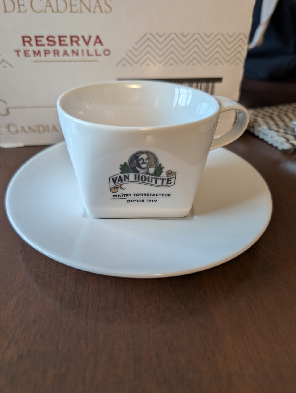 Van Houtte White Ceramic Coffee Cup and Saucer